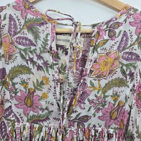 Daughters of India White Fuchsia Floral Kyra 100% Cotton Maxi Dress XS - Picture 11 of 16